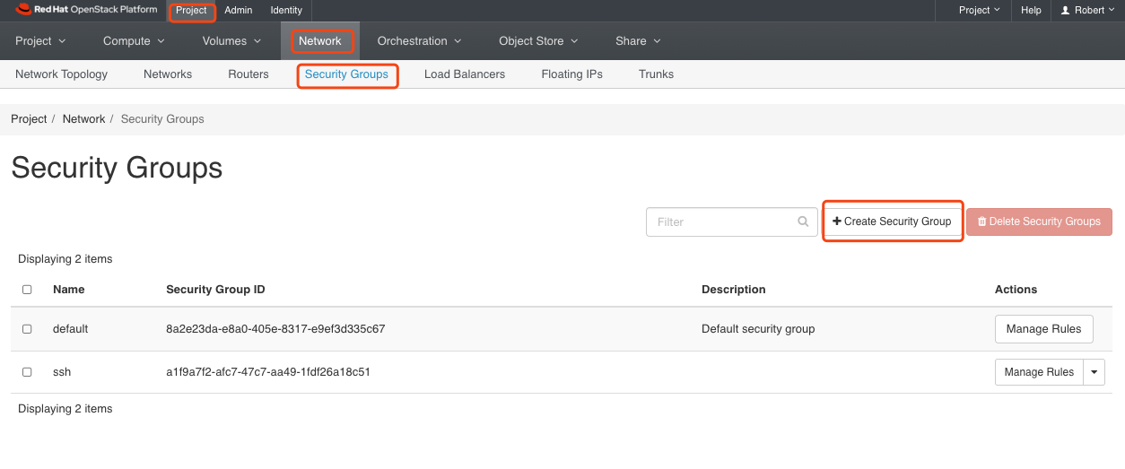create security groups