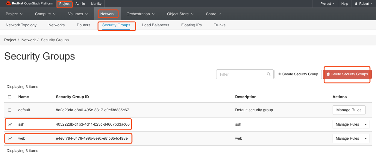 delete security groups