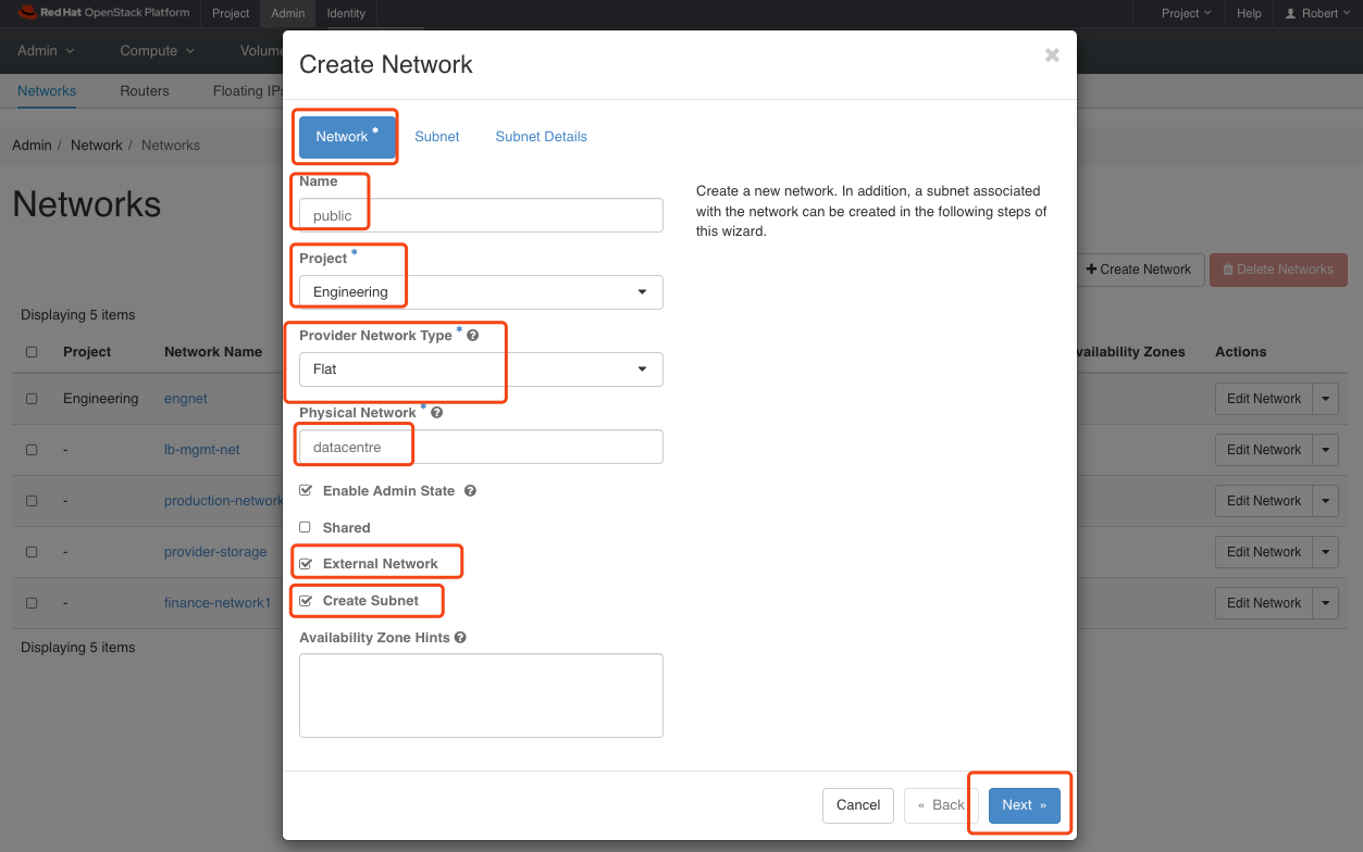 type in external network form