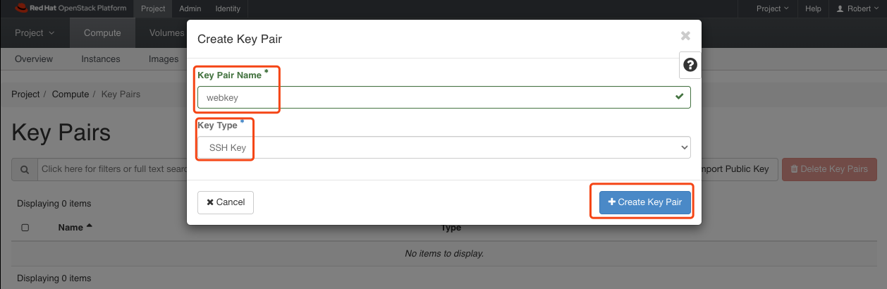 type in key pair form