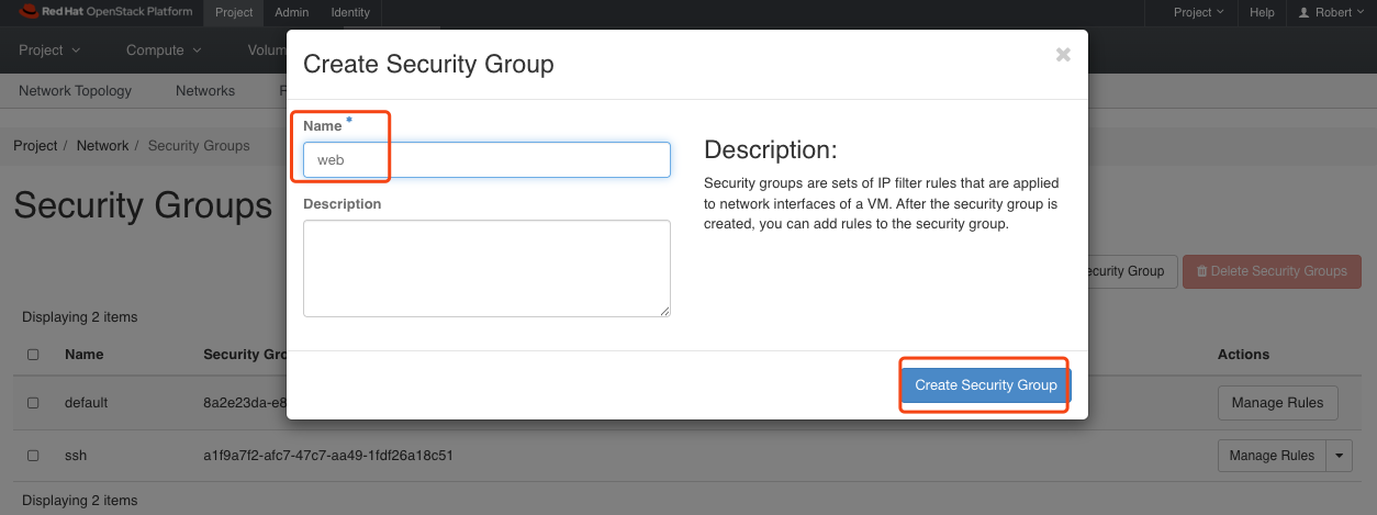 type in security group form